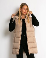 Μπουφάν αμάνικο με leopard μακρύ μπεζ