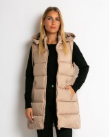 Μπουφάν αμάνικο με leopard μακρύ μπεζ