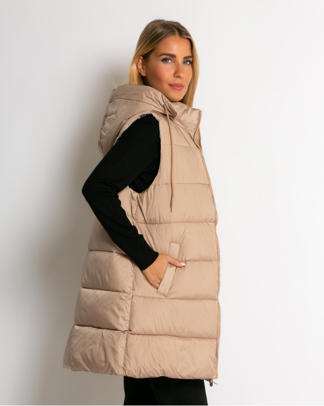 Μπουφάν αμάνικο με leopard μακρύ μπεζ