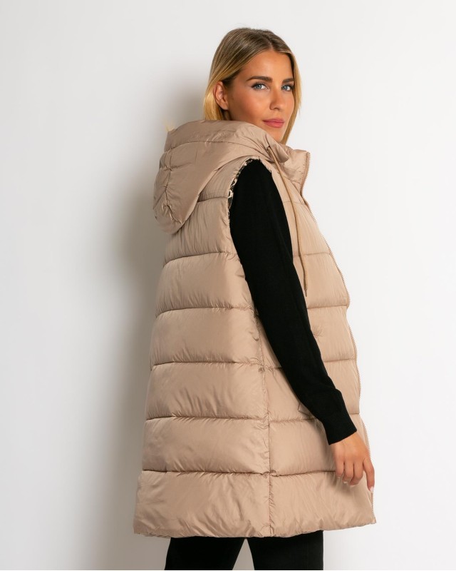 Μπουφάν αμάνικο με leopard μακρύ μπεζ