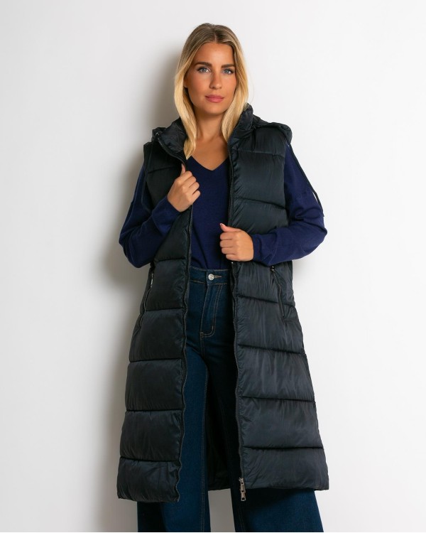 Μπουφάν αμάνικο μακρύ με αποσπώμενη κουκούλα καφέ