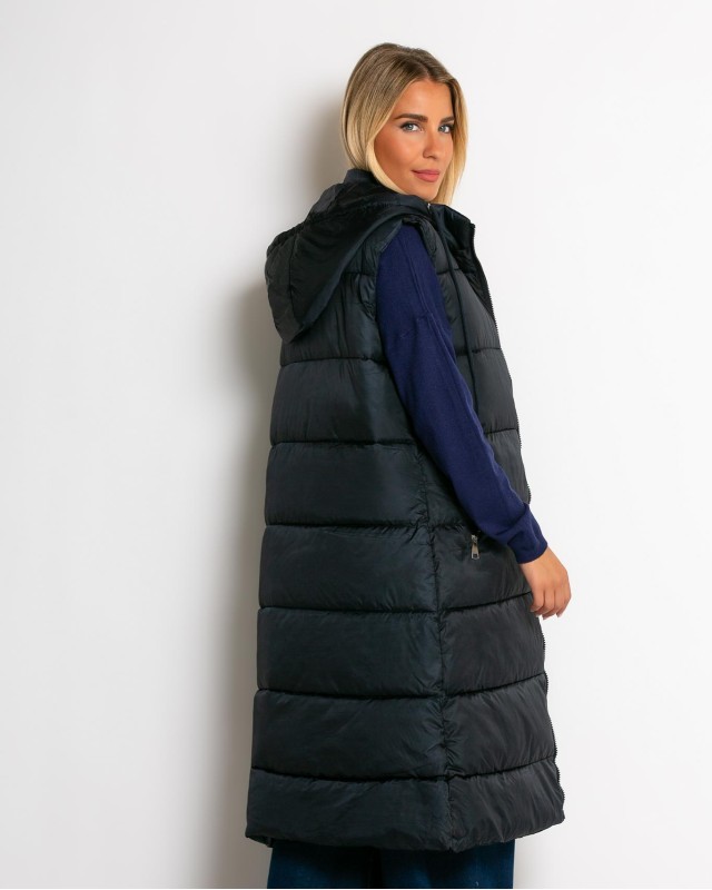 Μπουφάν αμάνικο μακρύ με αποσπώμενη κουκούλα navy