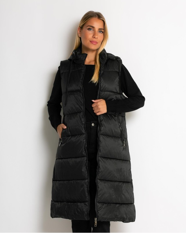 Μπουφάν αμάνικο μακρύ με αποσπώμενη κουκούλα μαύρο