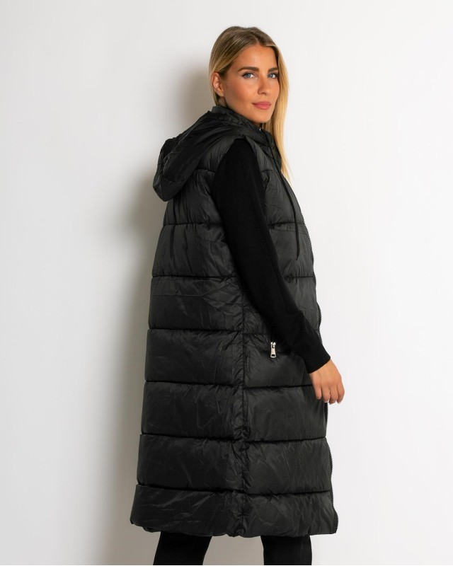 Μπουφάν αμάνικο μακρύ με αποσπώμενη κουκούλα μαύρο