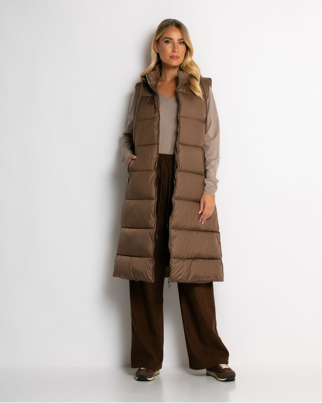 Μπουφάν αμάνικο μακρύ με αποσπώμενη κουκούλα καφέ