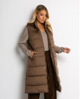 Μπουφάν αμάνικο μακρύ με αποσπώμενη κουκούλα καφέ