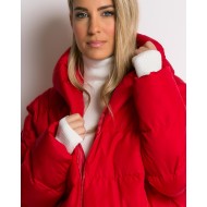 Μπουφάν oversized κοντό με κουκούλα κόκκινο