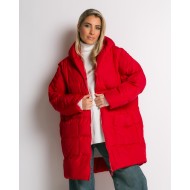 Μπουφάν oversized κοντό με κουκούλα κόκκινο