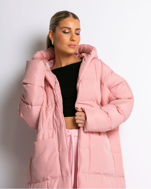 Μπουφαν oversized ροζ