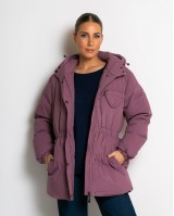 Μπουφάν με κουκούλα και λάστιχο στη μέση λιλά