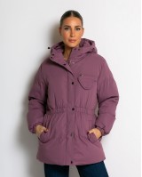 Μπουφάν με κουκούλα και λάστιχο στη μέση λιλά