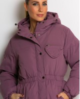 Μπουφάν με κουκούλα και λάστιχο στη μέση λιλά