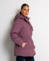 Μπουφάν με κουκούλα και λάστιχο στη μέση λιλά