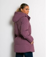 Μπουφάν με κουκούλα και λάστιχο στη μέση λιλά
