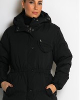 Μπουφάν με κουκούλα και λάστιχο στη μέση μαύρο