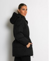 Μπουφάν με κουκούλα και λάστιχο στη μέση μαύρο