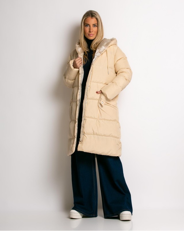 Μπουφάν μακρυμάνικο μακρύ μπεζ