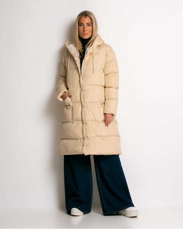 Μπουφάν μακρυμάνικο μακρύ μπεζ