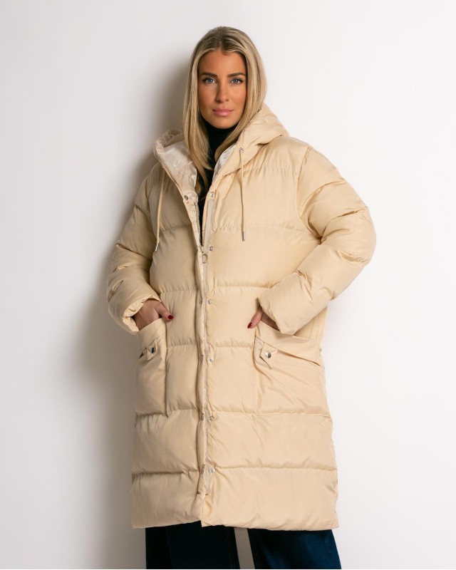 Μπουφάν μακρυμάνικο μακρύ μπεζ