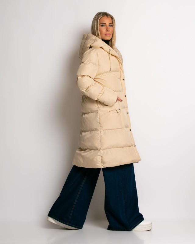 Μπουφάν μακρυμάνικο μακρύ μπεζ