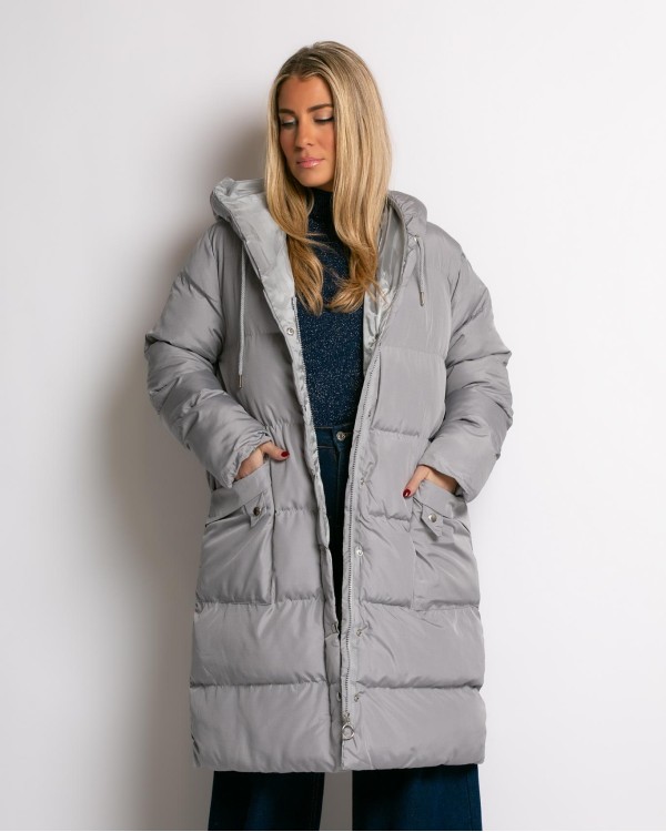 Μπουφάν μακρυμάνικο μακρύ γκρι