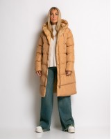 Μπουφάν μακρυμάνικο μακρύ καπουτσίνο