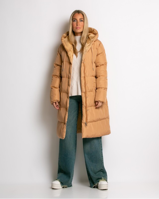 Μπουφάν μακρυμάνικο μακρύ καπουτσίνο