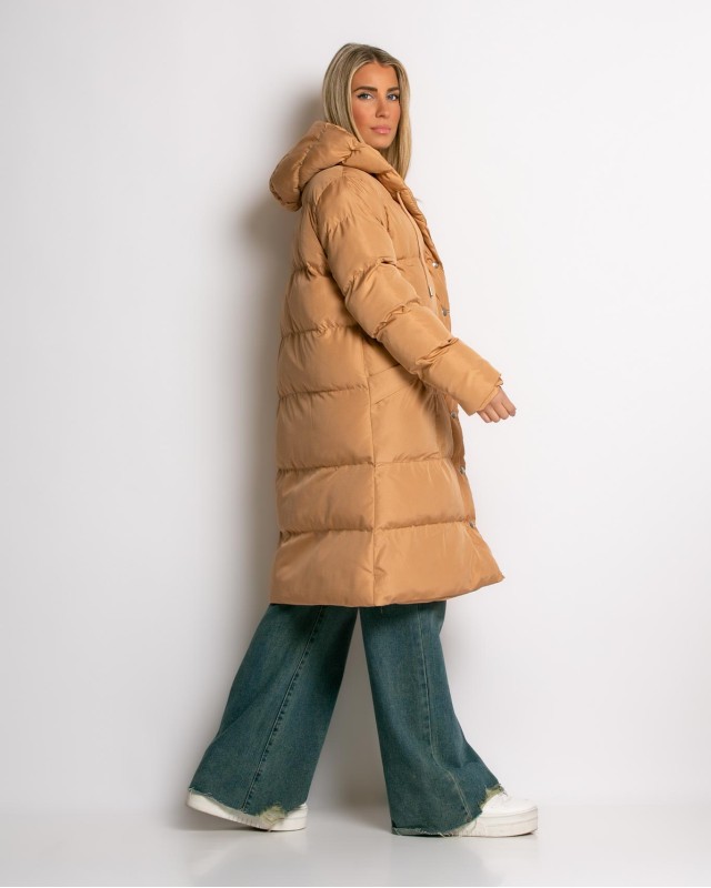 Μπουφάν μακρυμάνικο μακρύ καπουτσίνο