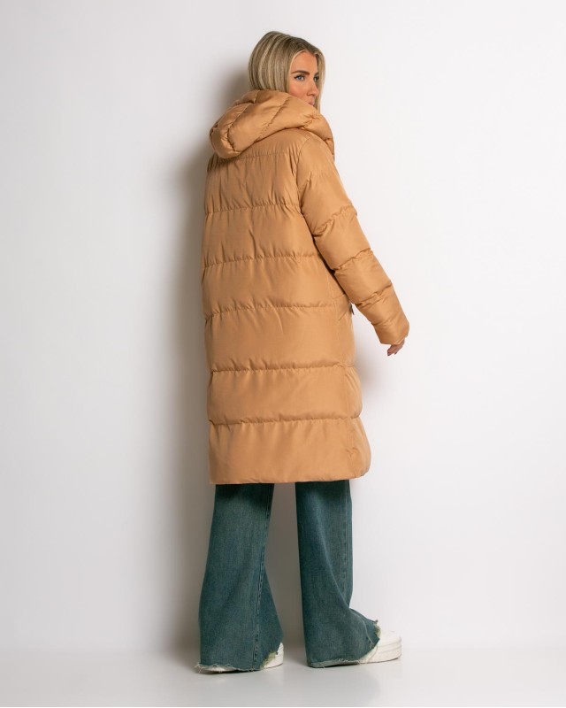 Μπουφάν μακρυμάνικο μακρύ καπουτσίνο