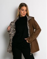 Μπουφάν double face με λάστιχο στη μέση leopard καφέ