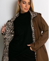 Μπουφάν double face με λάστιχο στη μέση leopard καφέ