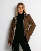 Μπουφάν double face με λάστιχο στη μέση leopard καφέ