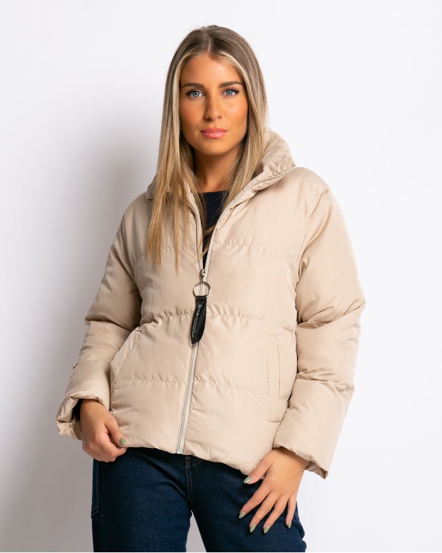 Μπουφάν puffer με τσέπες μπεζ