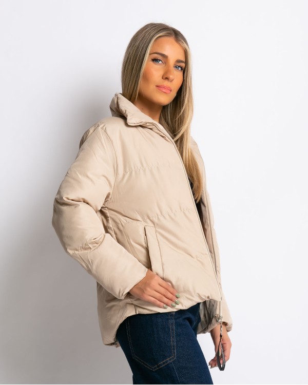 Μπουφάν puffer με τσέπες μπεζ