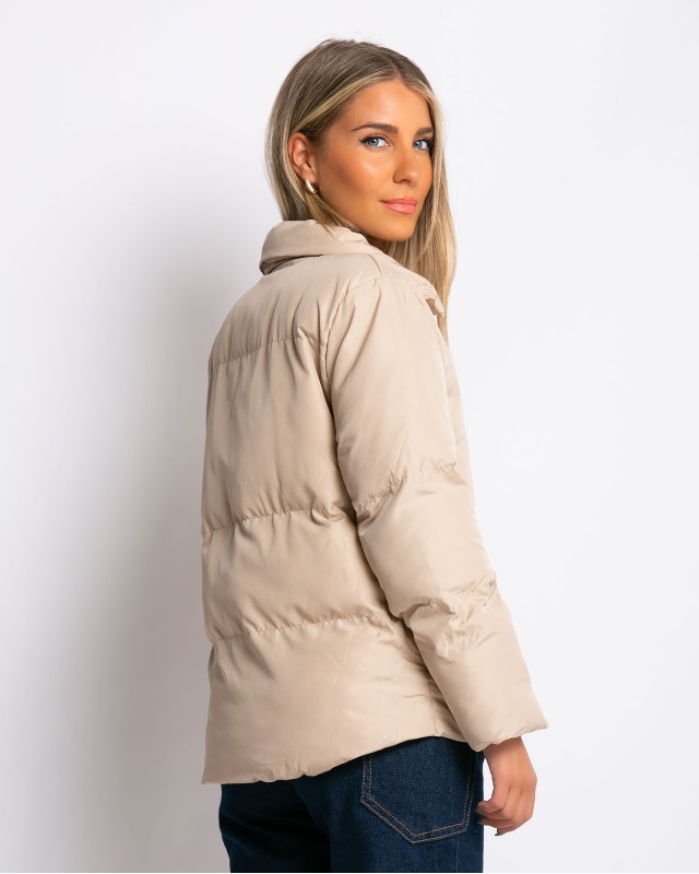 Μπουφάν puffer με τσέπες μπεζ
