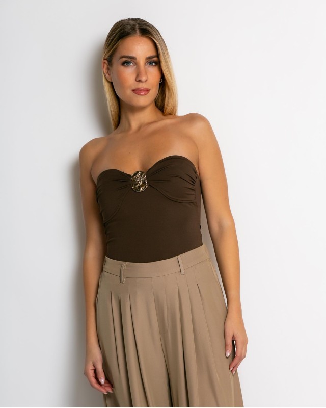 Κορμάκι ψηλόμεσο με μεταλλική αγκράφα καφέ