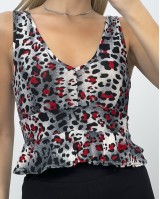 Crop top λεοπάρ με βολάν στο τελείωμα κόκκινο