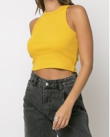 Crop top rip μουσταρδί