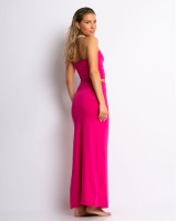 Σετ crop στράπλες και φούστα με σκίσιμο magenta Σετ crop στράπλες και φούστα με σκίσιμο magenta