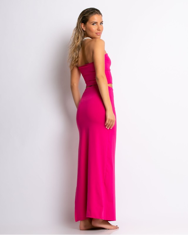 Σετ crop στράπλες και φούστα με σκίσιμο magenta Σετ crop στράπλες και φούστα με σκίσιμο magenta