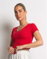 Crop top κοντομάνικο με ανοιχτή λαιμόκοψη κόκκινο Crop top κοντομάνικο με ανοιχτή λαιμόκοψη κόκκινο