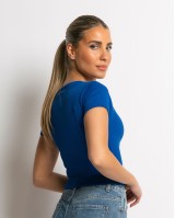 Crop top ριπ με διπλό V μπλε ρουά Crop top ριπ με διπλό V μπλε ρουά