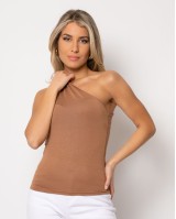 Crop top viscose με έναν ώμο κάμελ Crop top viscose με έναν ώμο κάμελ