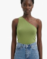 Crop top viscose με έναν ώμο λαδί