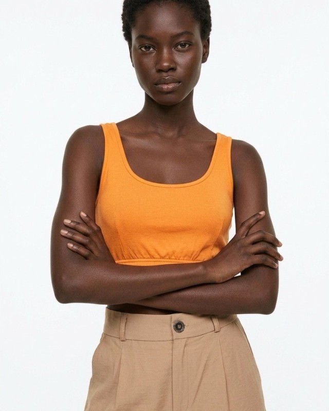 Crop top με χοντρή ράντα και λάστιχο στο τελείωμα πορτοκαλί