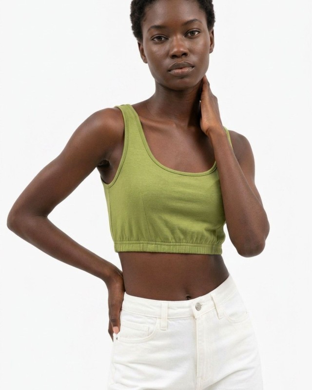 Crop top με χοντρή ράντα και λάστιχο στο τελείωμα λαδί