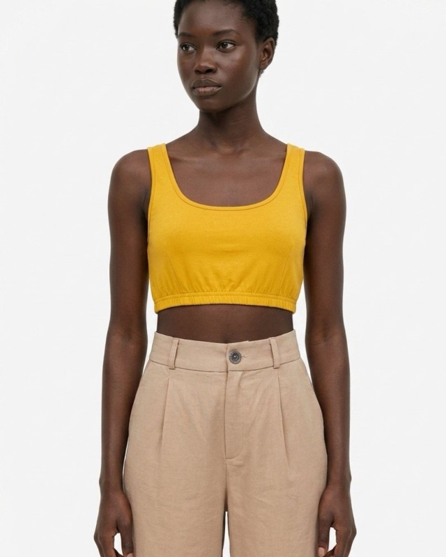 Crop top με χοντρή ράντα και λάστιχο στο τελείωμα μουσταρδί