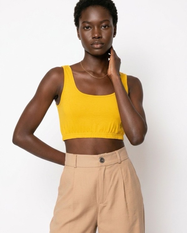 Crop top με χοντρή ράντα και λάστιχο στο τελείωμα πορτοκαλί