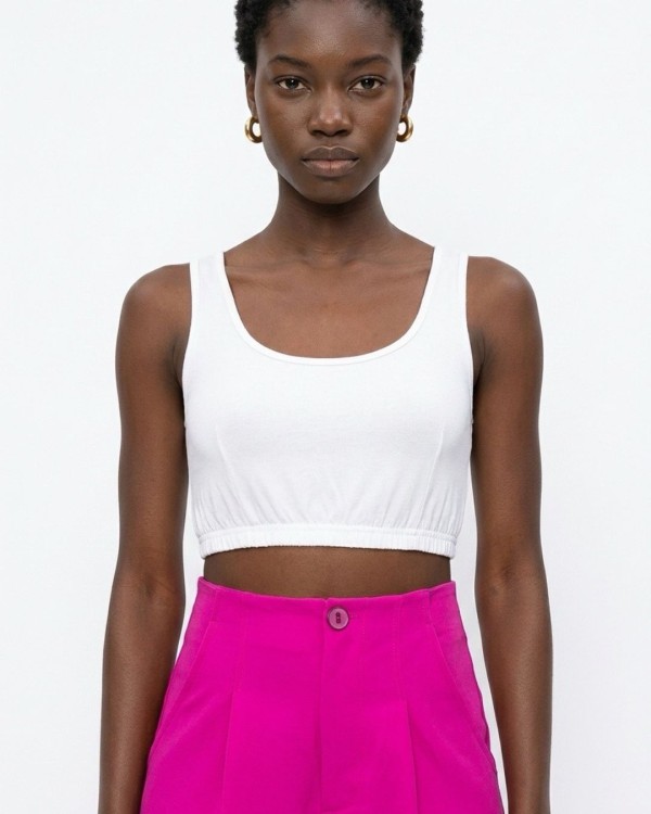 Crop top με χοντρή ράντα και λάστιχο στο τελείωμα πορτοκαλί