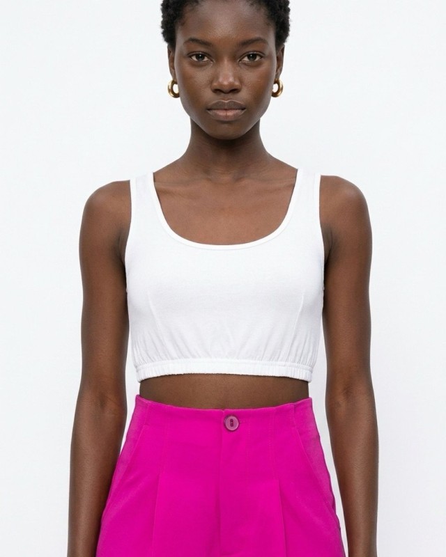 Crop top με χοντρή ράντα και λάστιχο στο τελείωμα λευκό